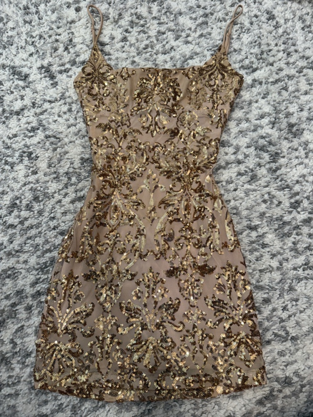 Windsor Nude Mini Dress with Gold Sequin Embellishment